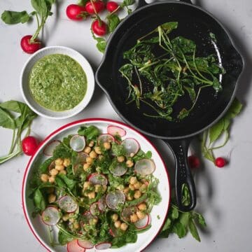 Three ways of cooking radish greens - making pesto, salad and sautéing them