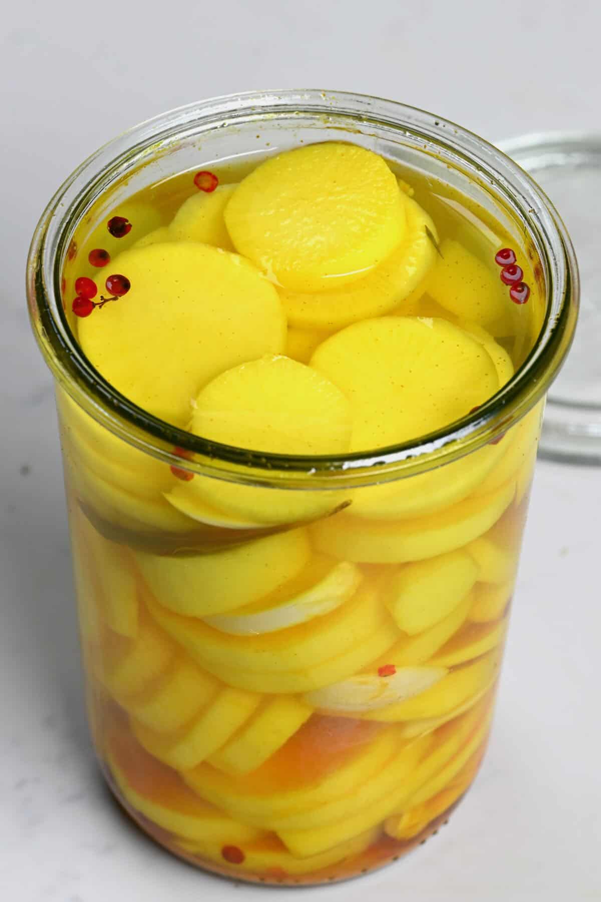 Daikon pickled radish in a jar