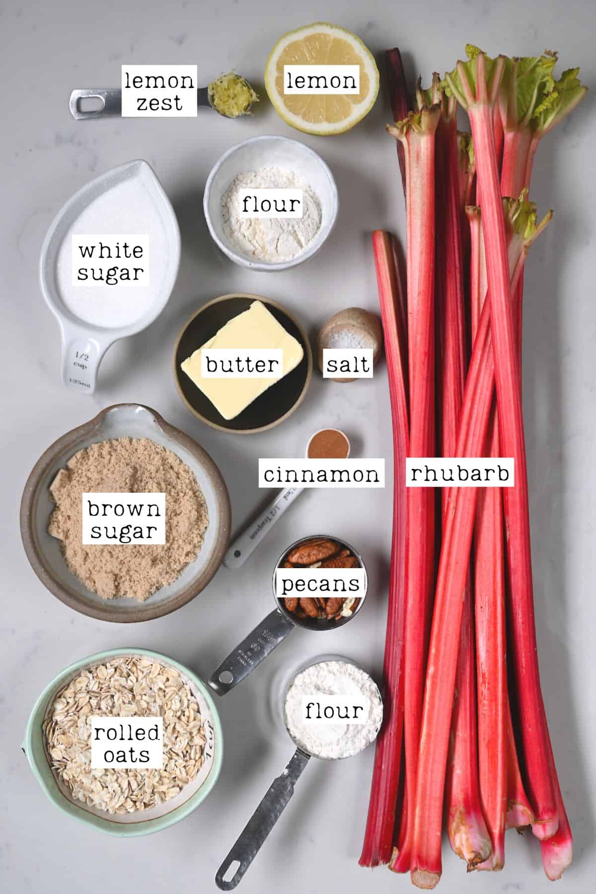 Ingredients for rhubarb crisp