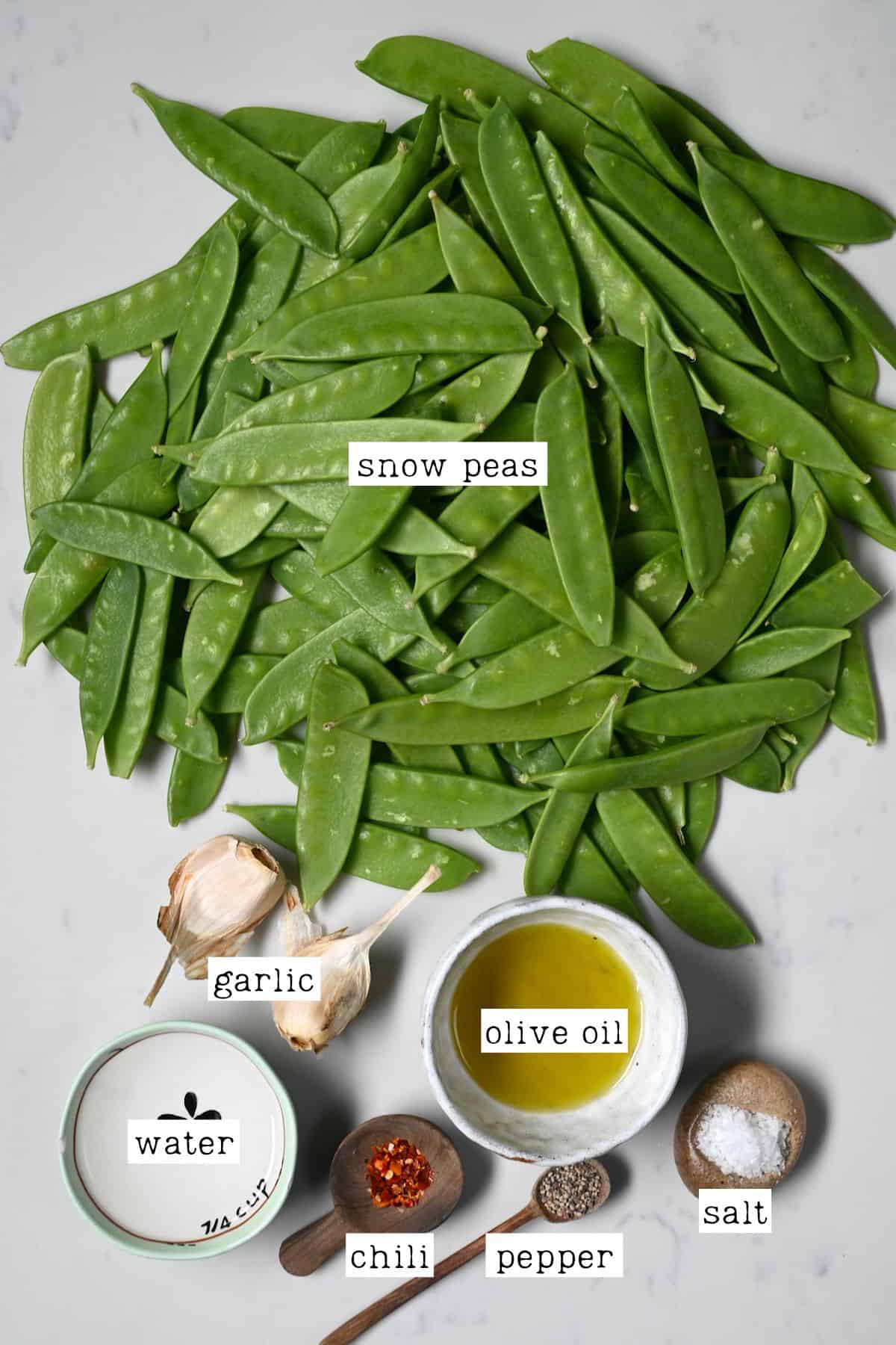 Ingredients for sautéed snow peas