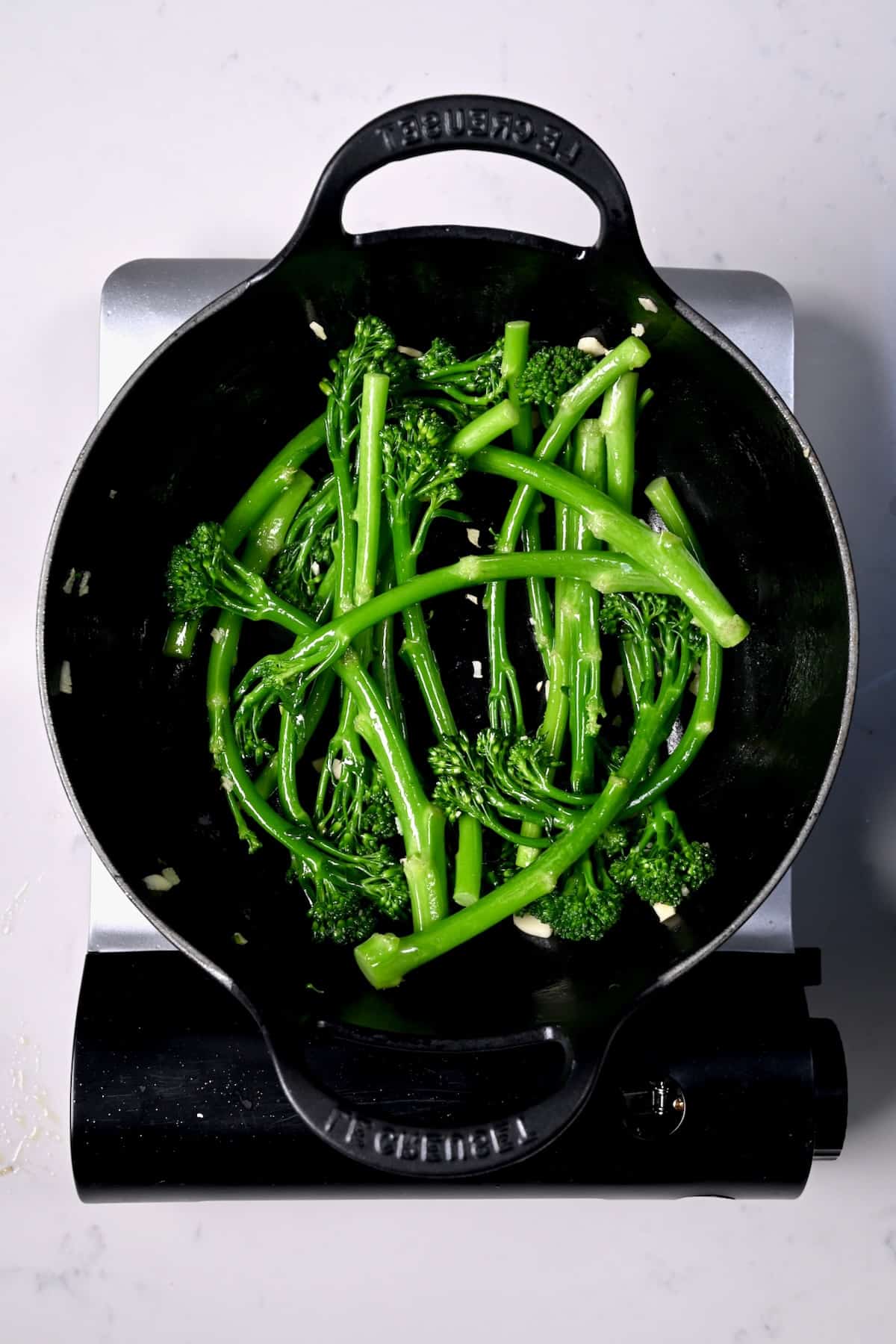 Sauteeing broccolini with some garlic