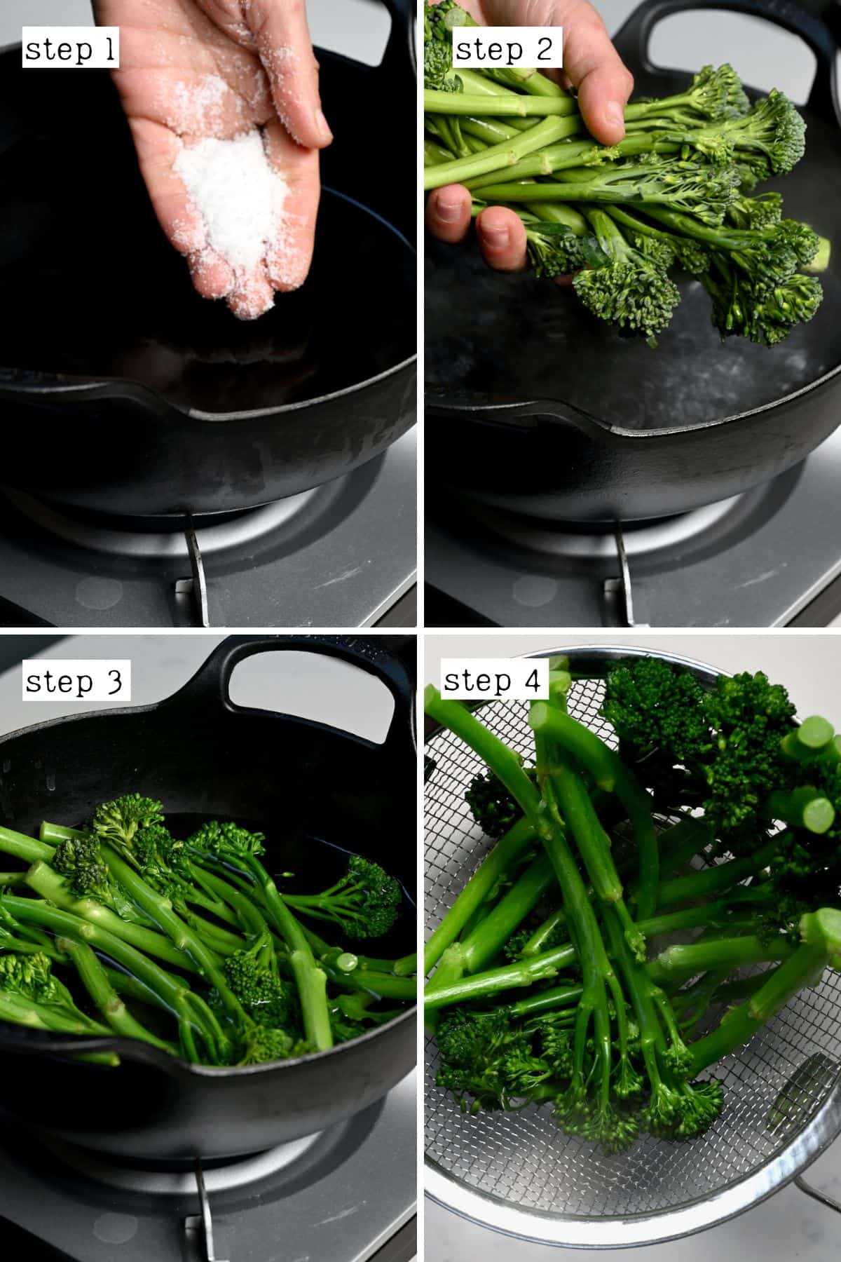 Steps for blanching broccolini