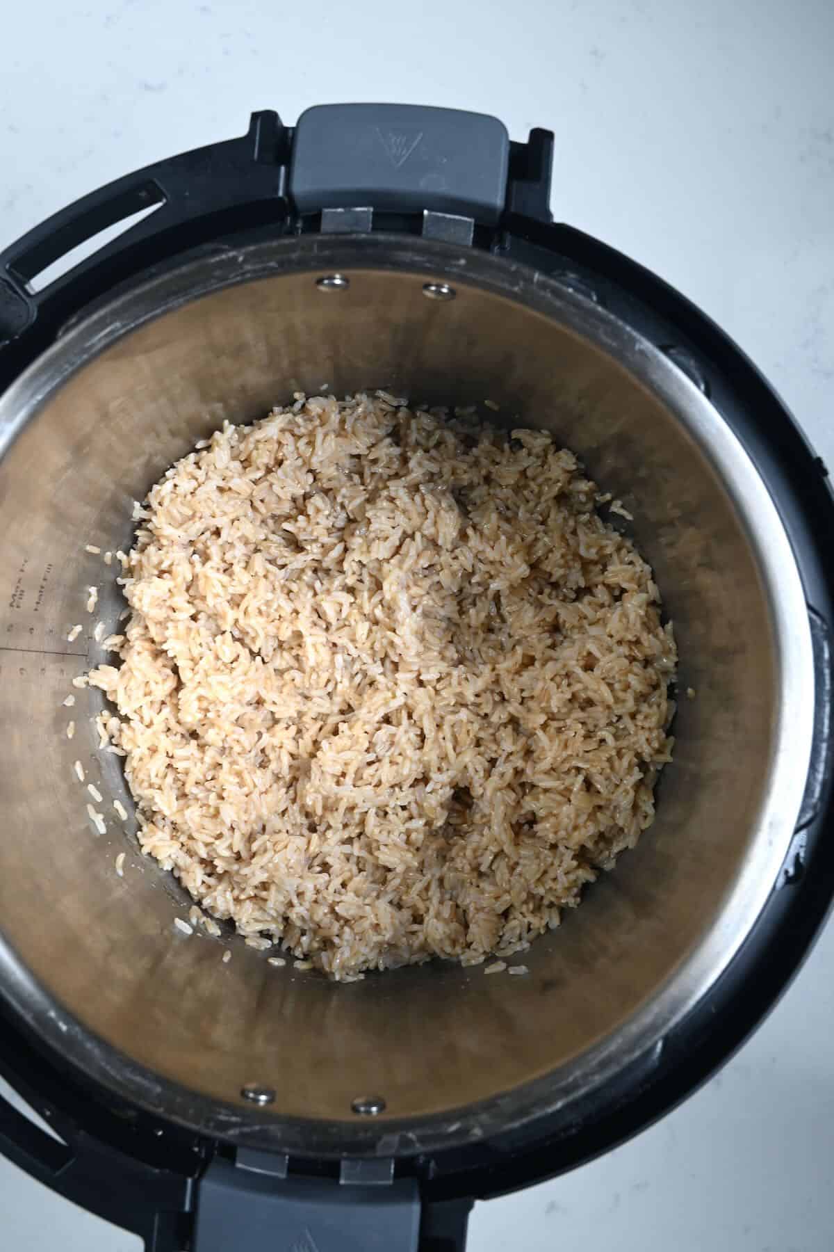 Cooked rice in an instant pot