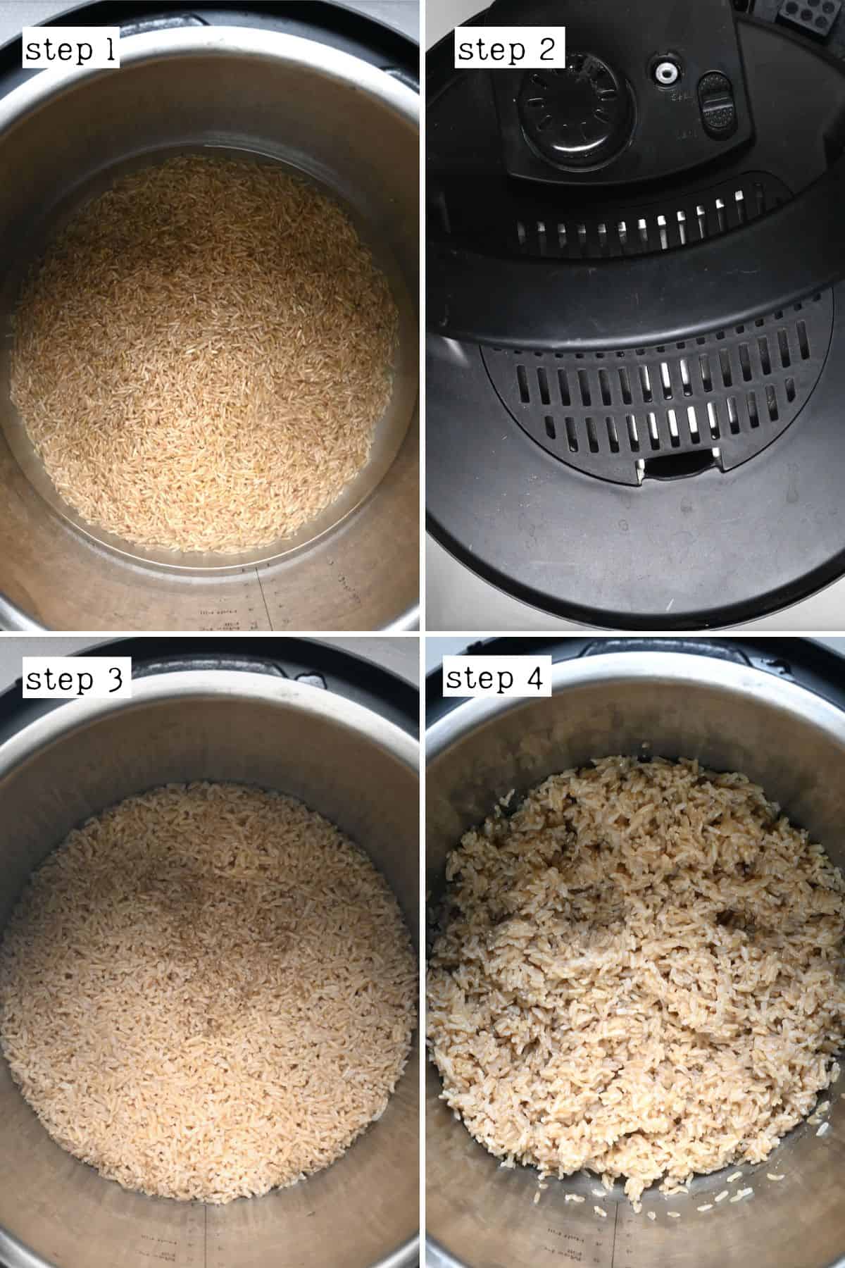 Steps for cooking and fluffing brown rice