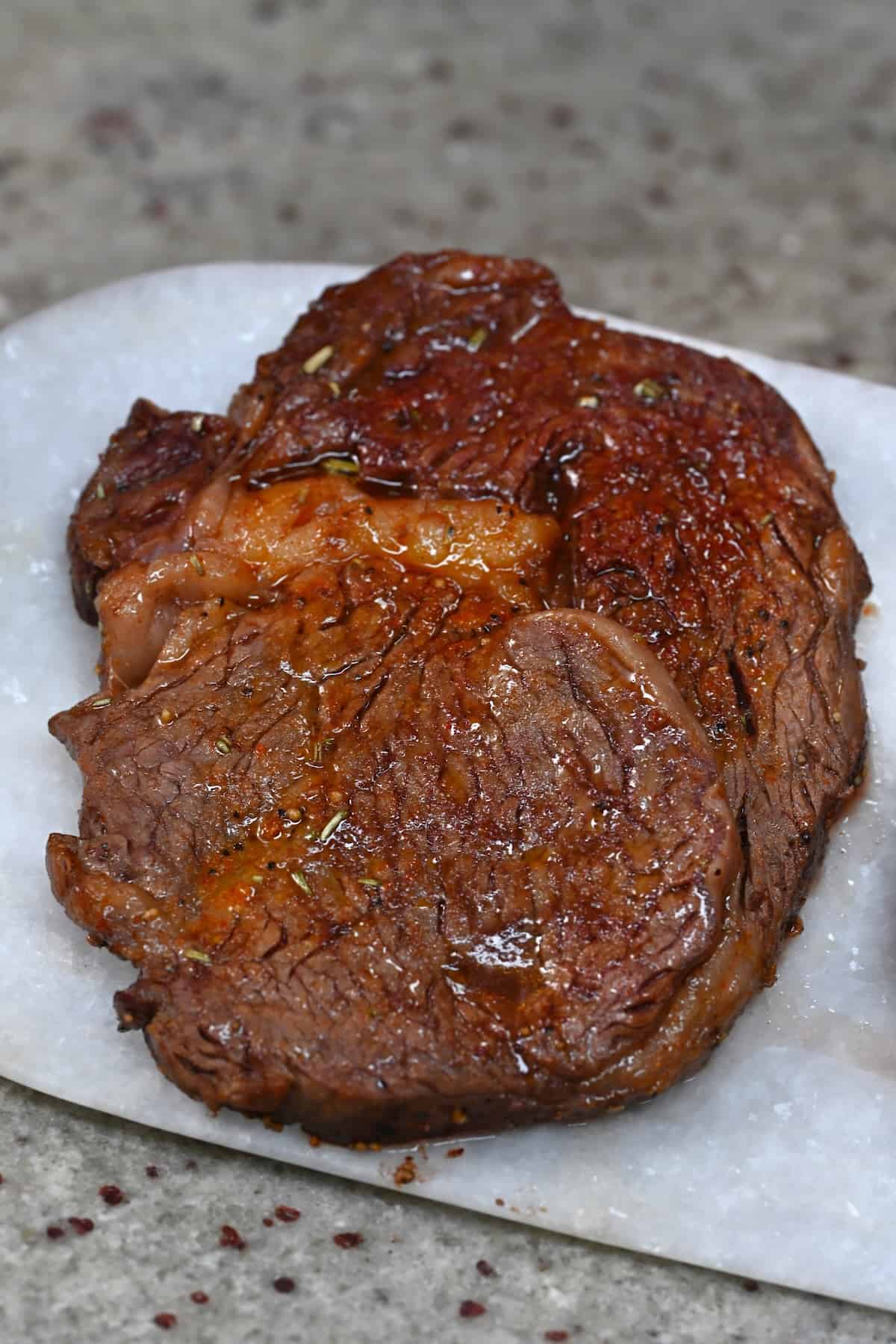 Air fried beef steak on a plate