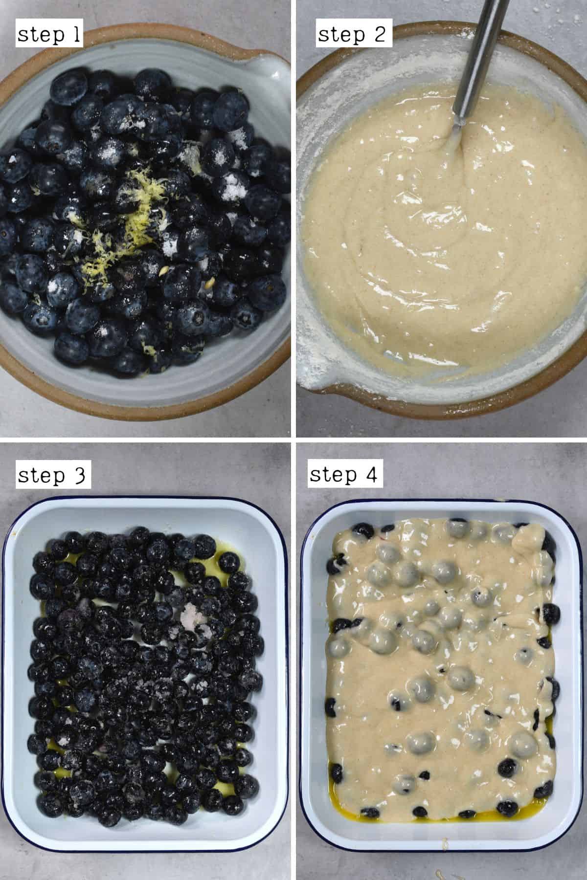 Steps for preparing elements for blueberry cobbler