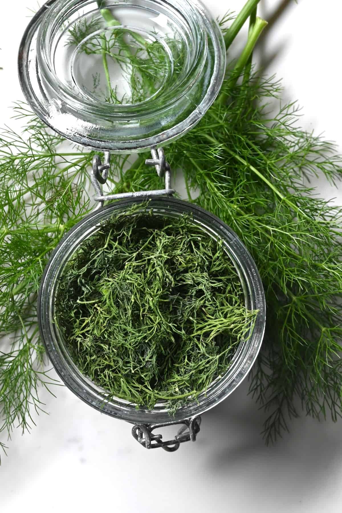 A jar with homemade dried dill