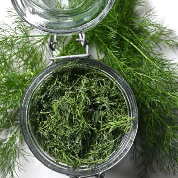 A jar with homemade dried dill