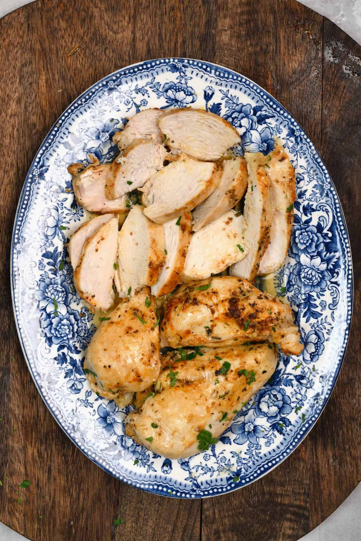 Sliced cooked chicken breasts