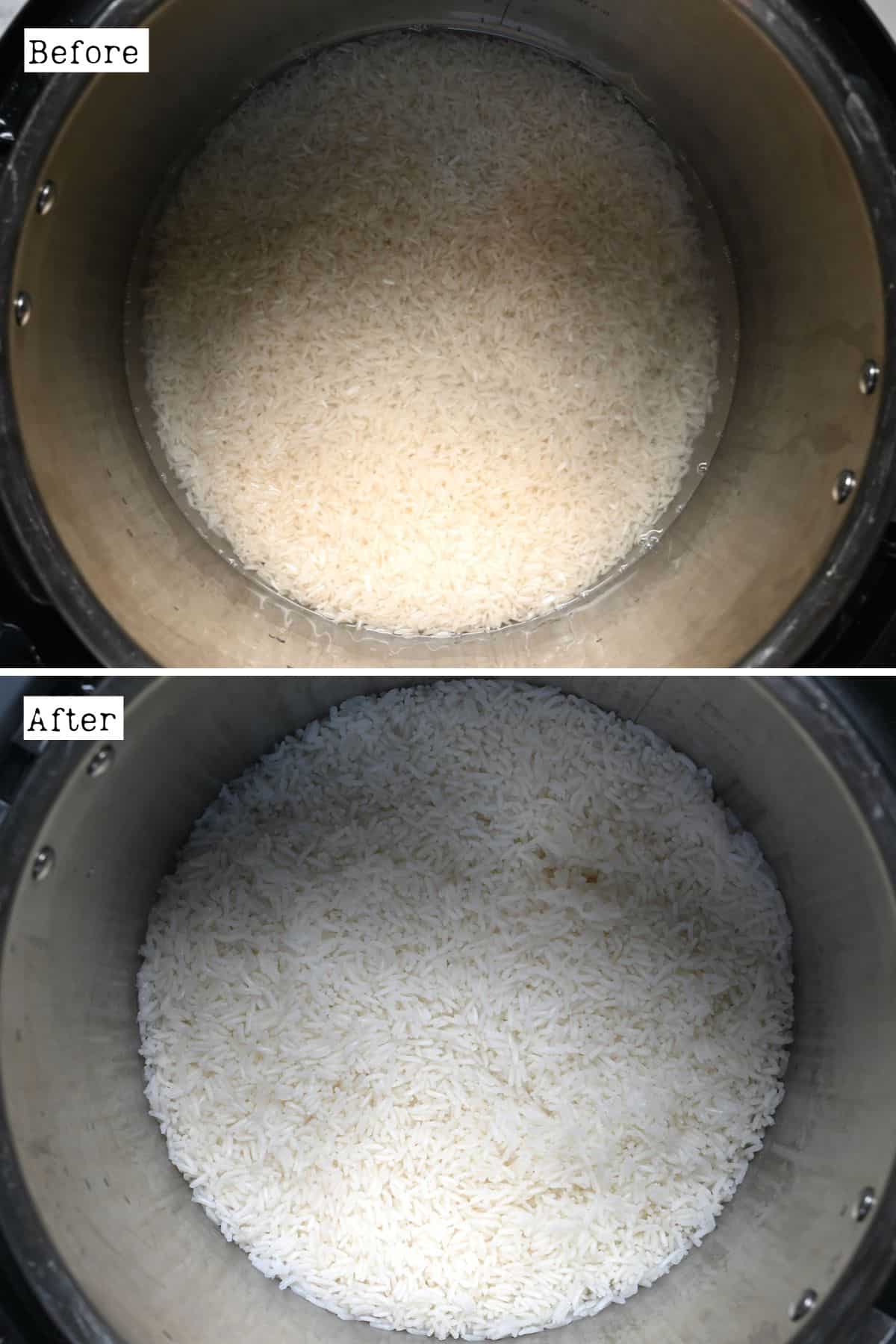 Before and after cooking jasmine rice in an instant pot