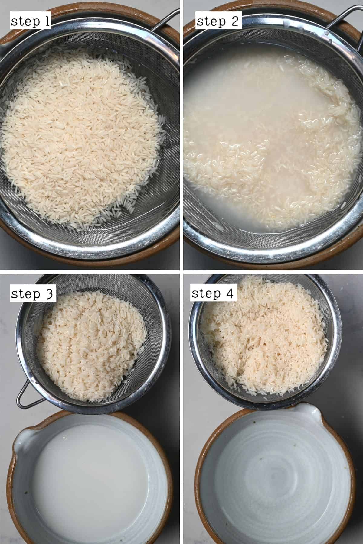 Steps for rinsing rice in cold water