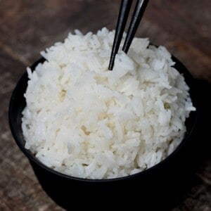 A bowl with cooked jasmine rice