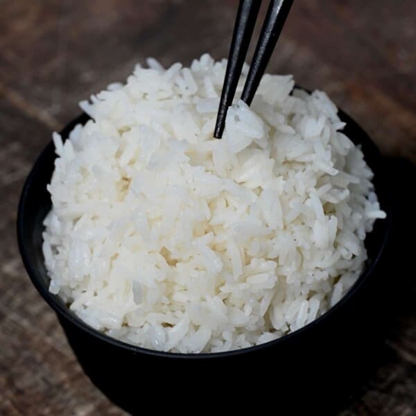 A bowl with cooked jasmine rice