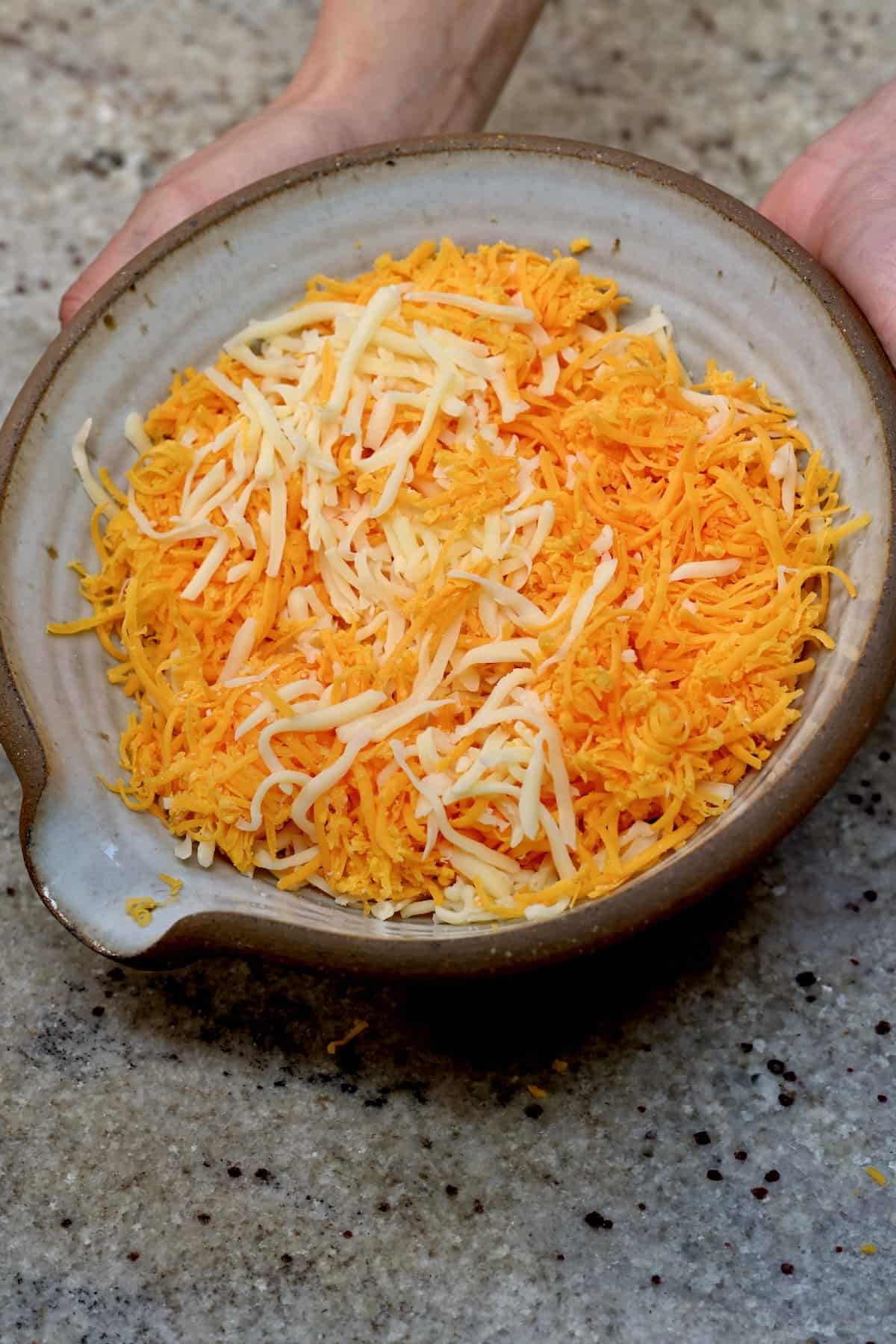 Shredded cheese in a bowl