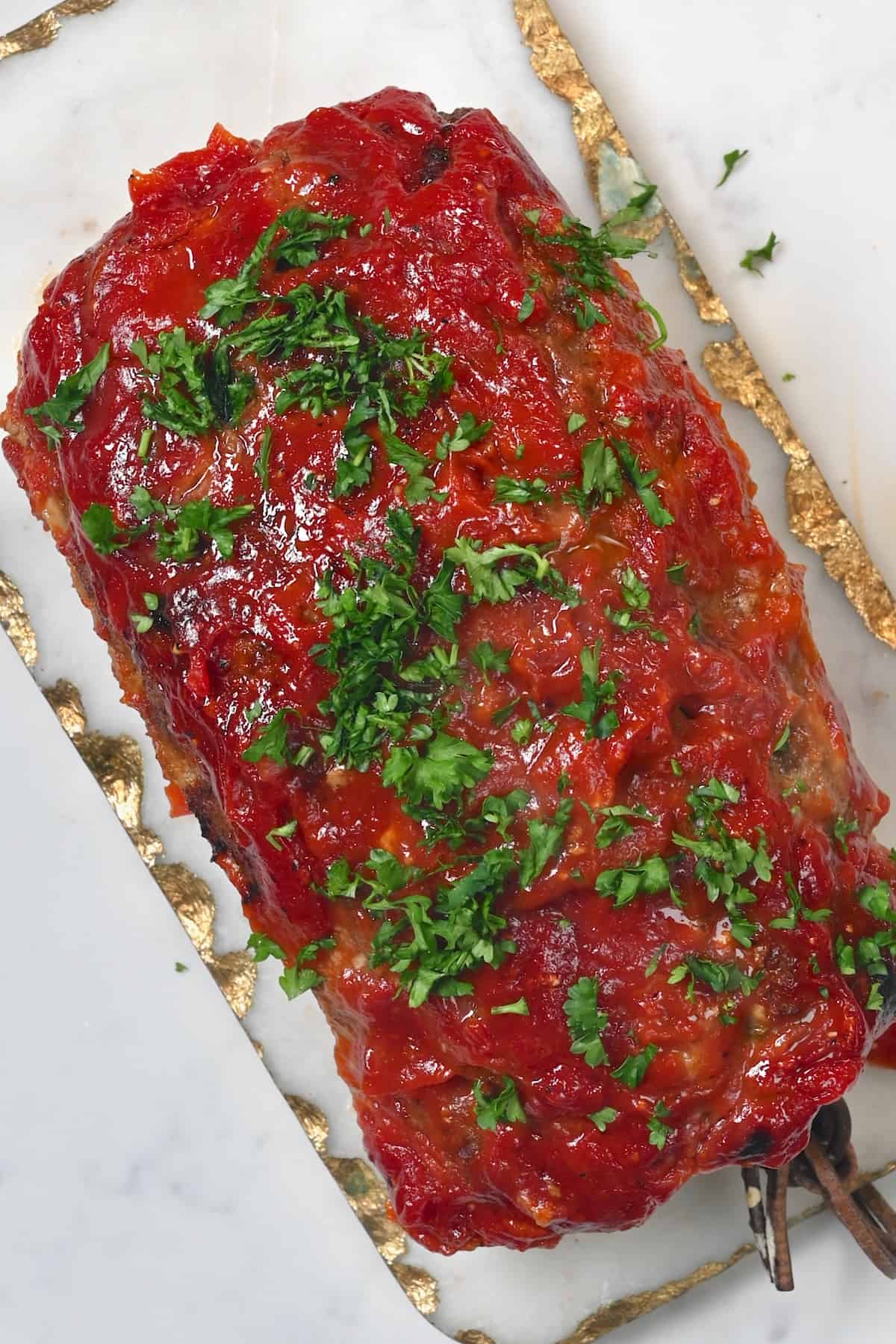 Freshly baked meatloaf topped with tomato glaze