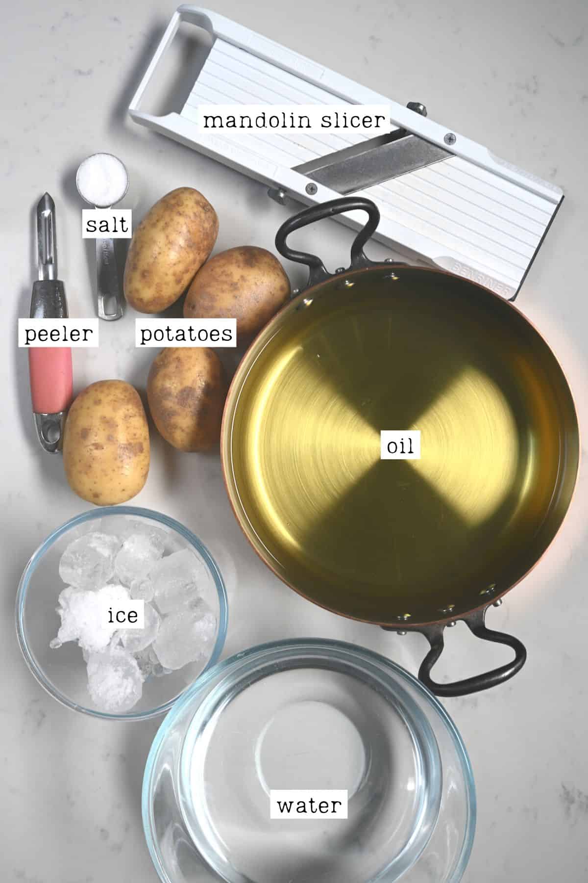 Ingredients and tools needed for homemade chips