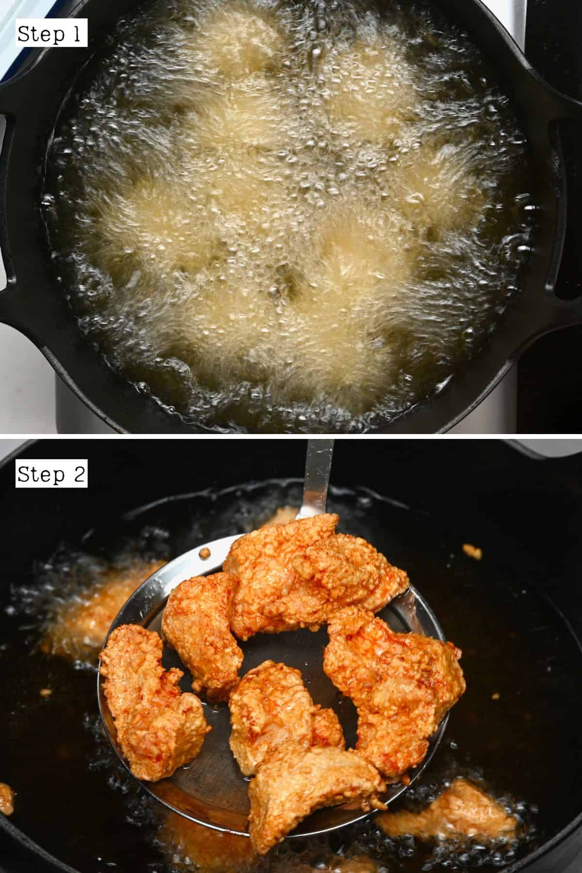 Steps for frying chicken pieces