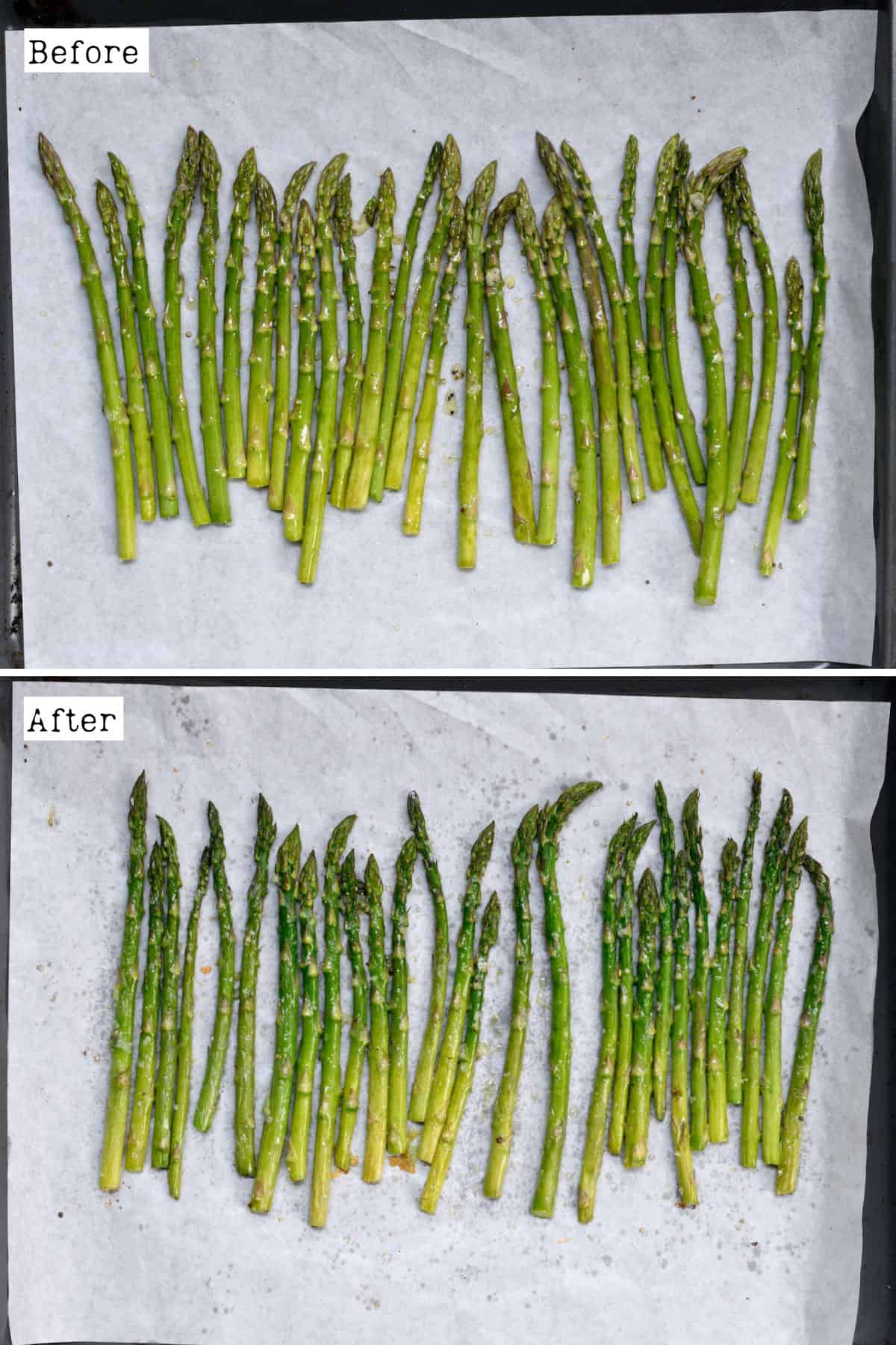 Before and after roasting asparagus