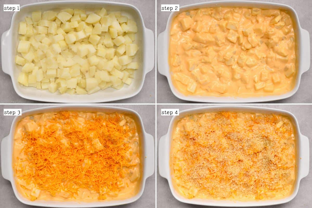 Steps for preparing cheesy potatoes casserole