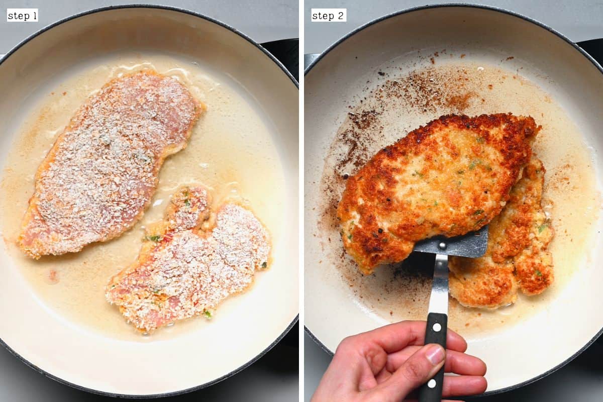 Before and after cooking chicken cutlets