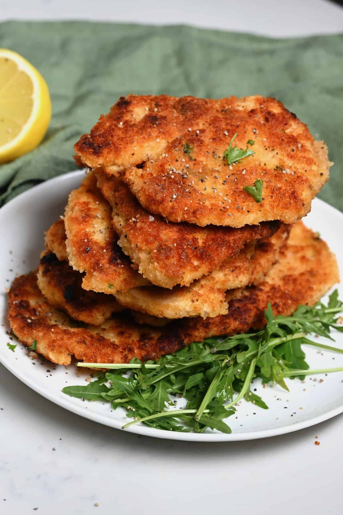 Stacked breaded chicken cutlets