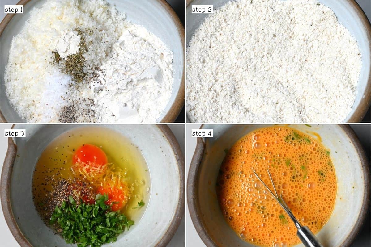 Steps for preparing breading elements for chicken breasts