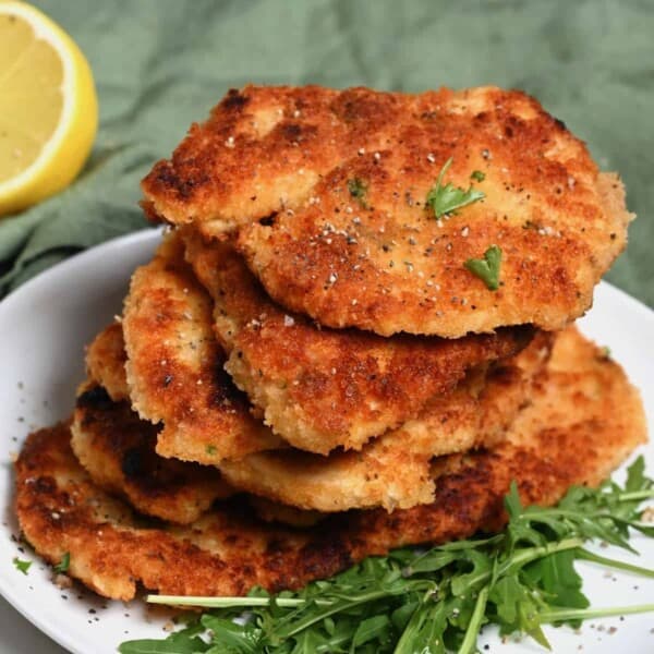 Stacked breaded chicken cutlets