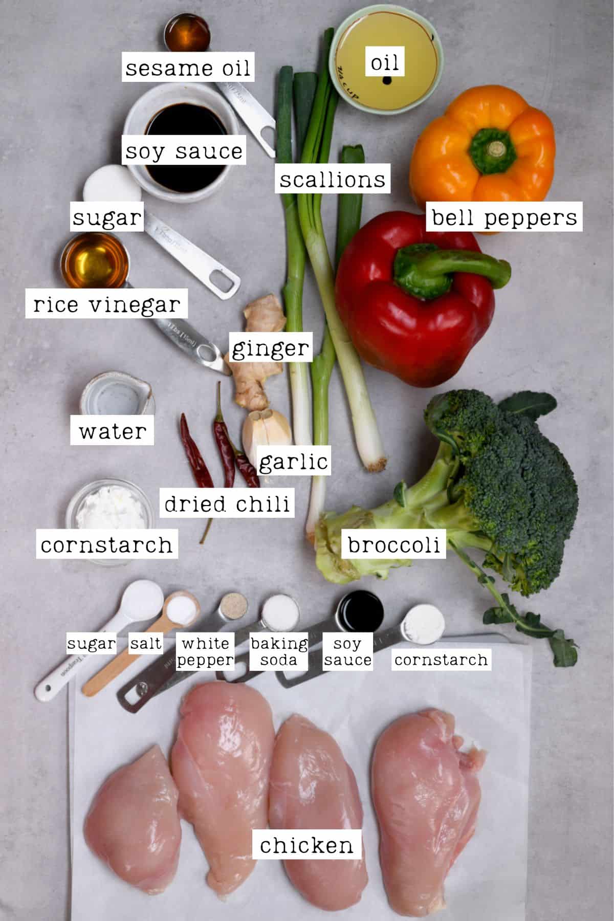 Ingredients for chicken stir fry