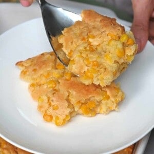 A serving of freshly made corn casserole