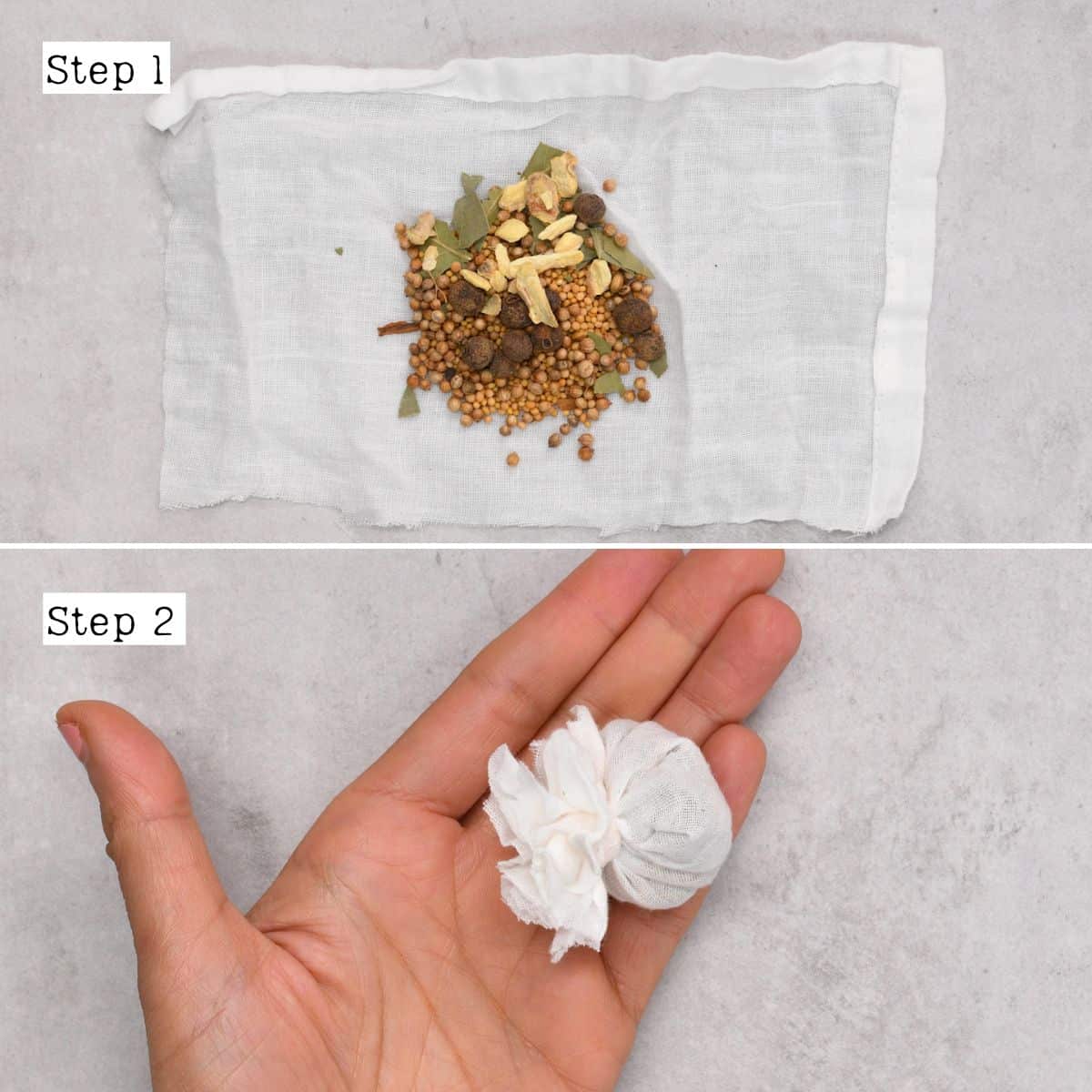Steps for placing spices in a parcel