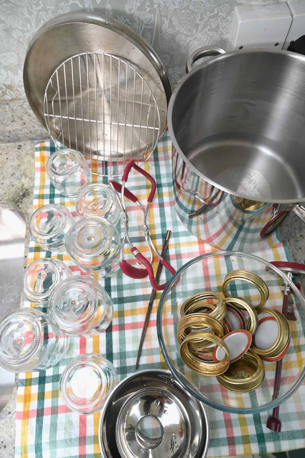 Sterilized jars and tools for pickling and canning