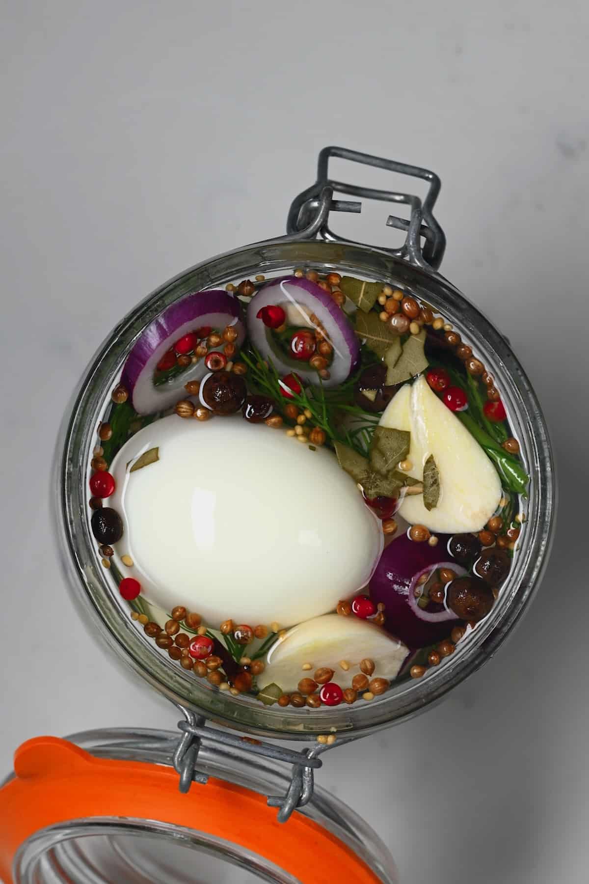 A jar with pickled eggs