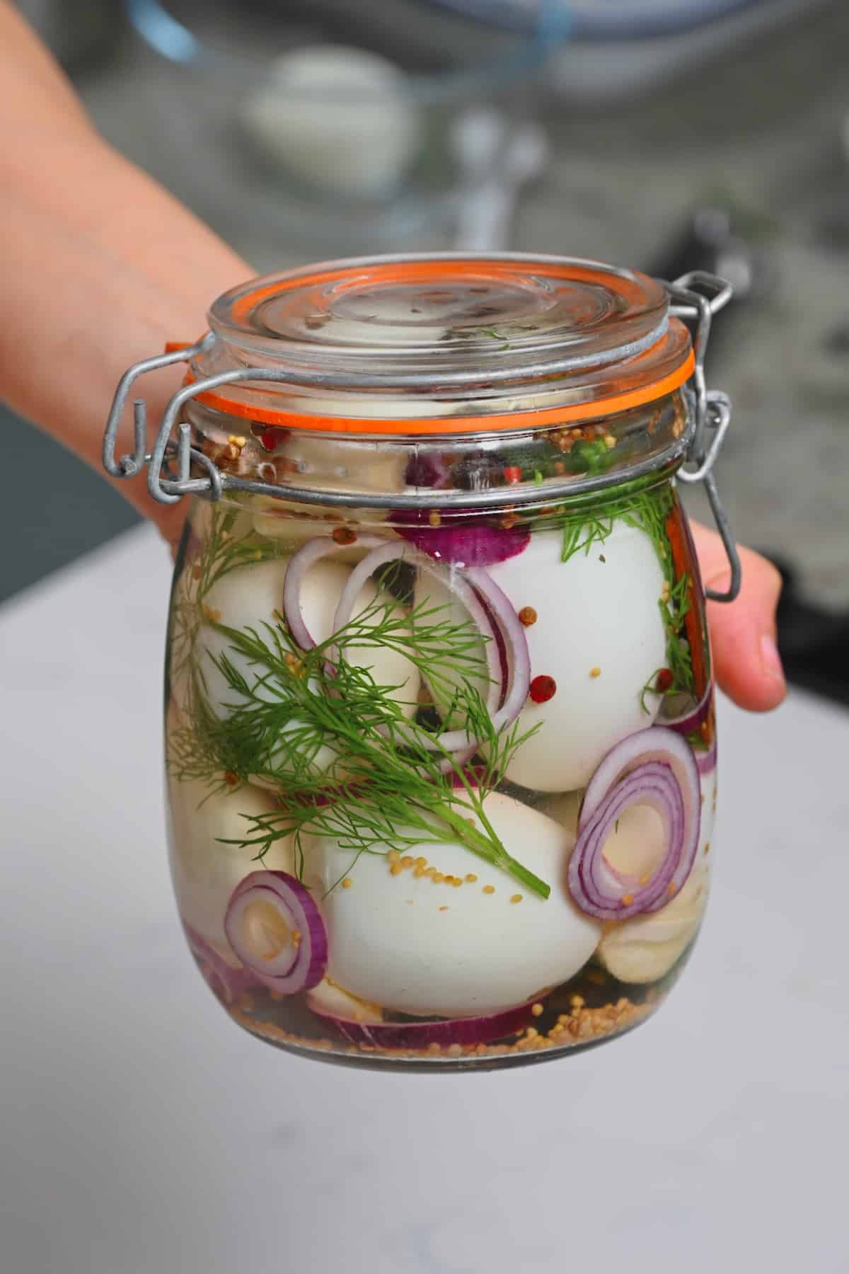 Pickled eggs in a jar