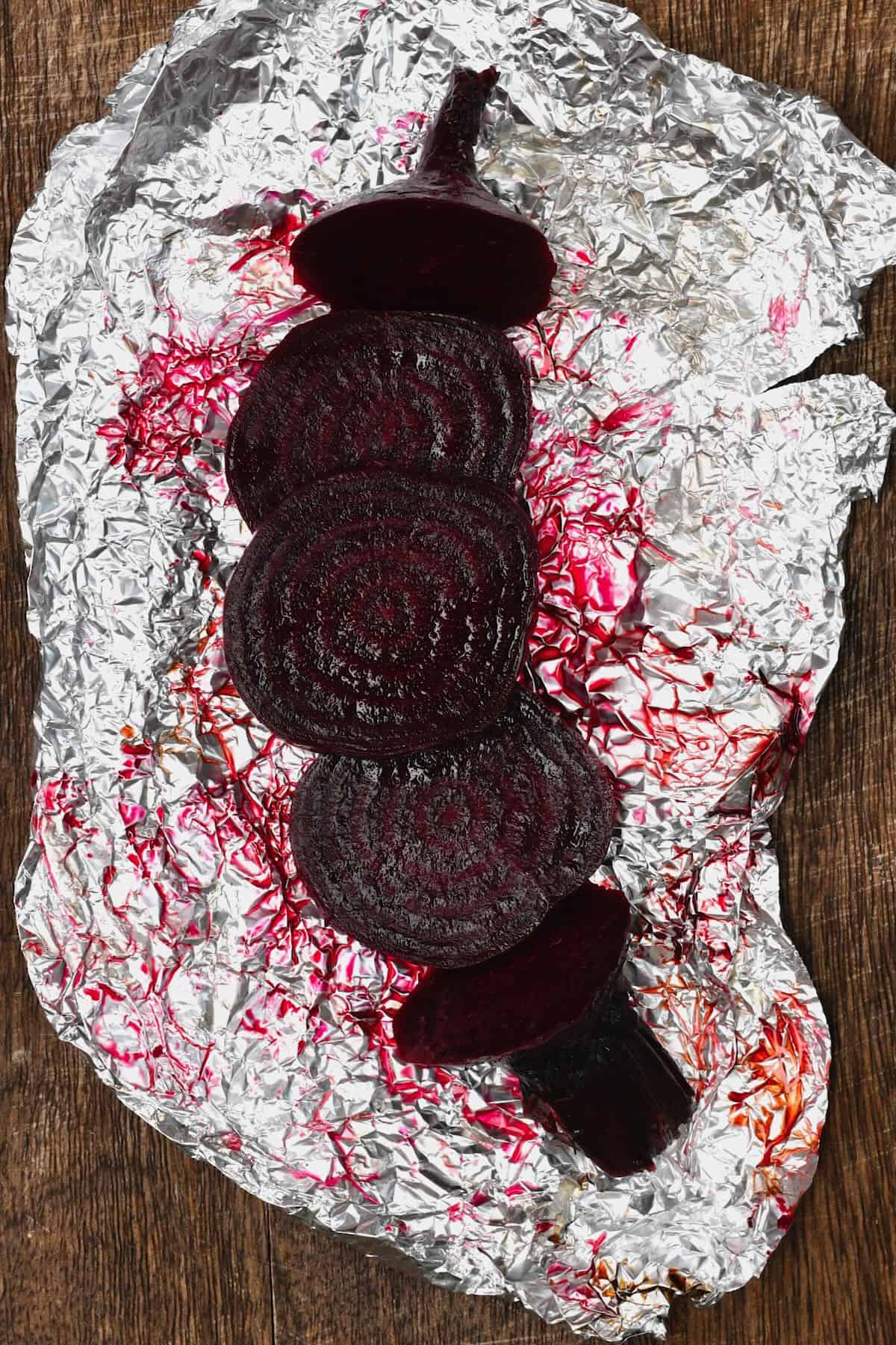 Roasted beetroot sliced into circles