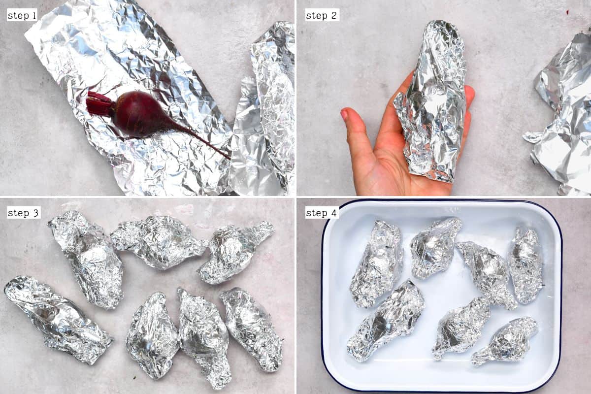 Steps for wrapping beet in aluminum foil