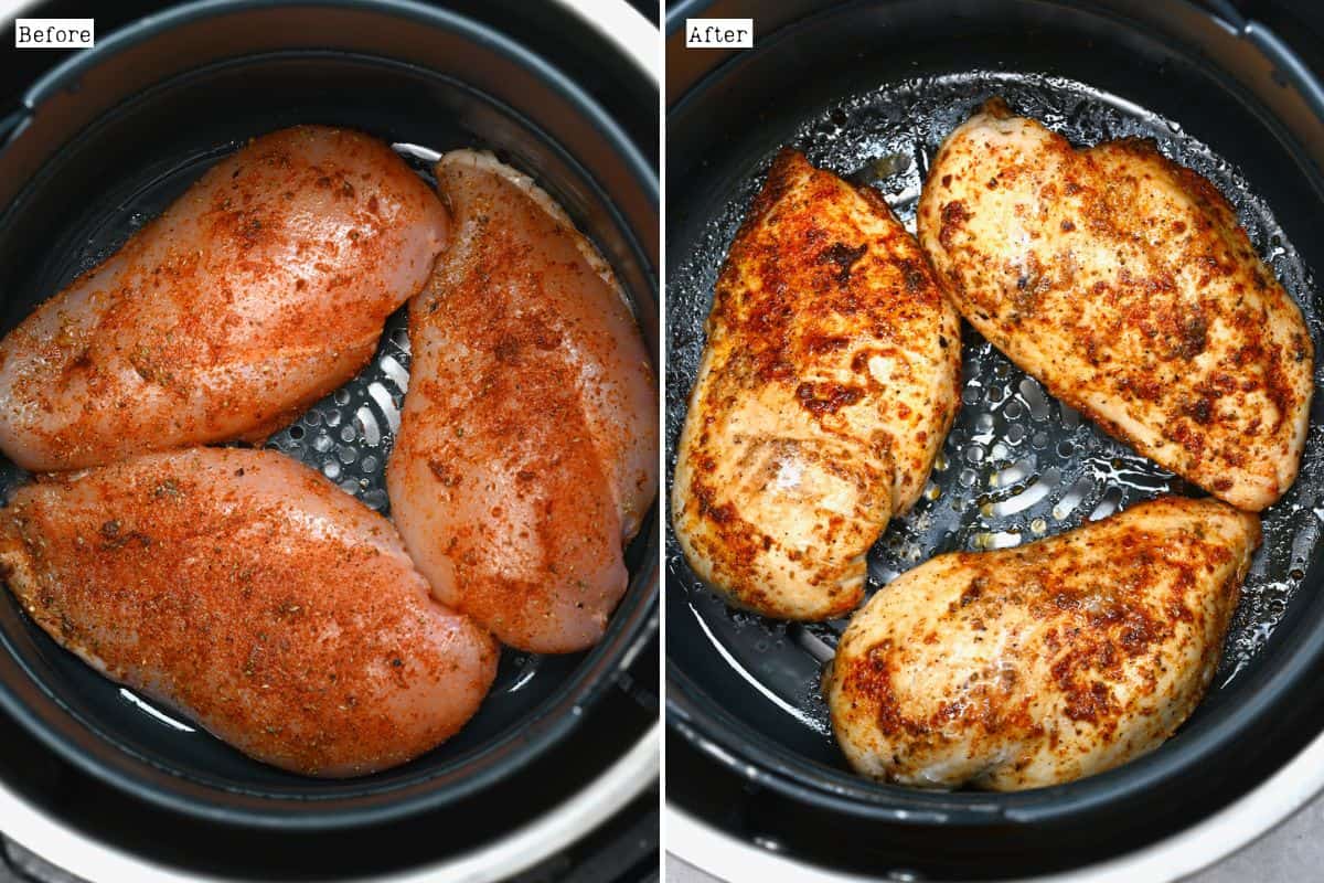 Before and after air frying chicken breasts