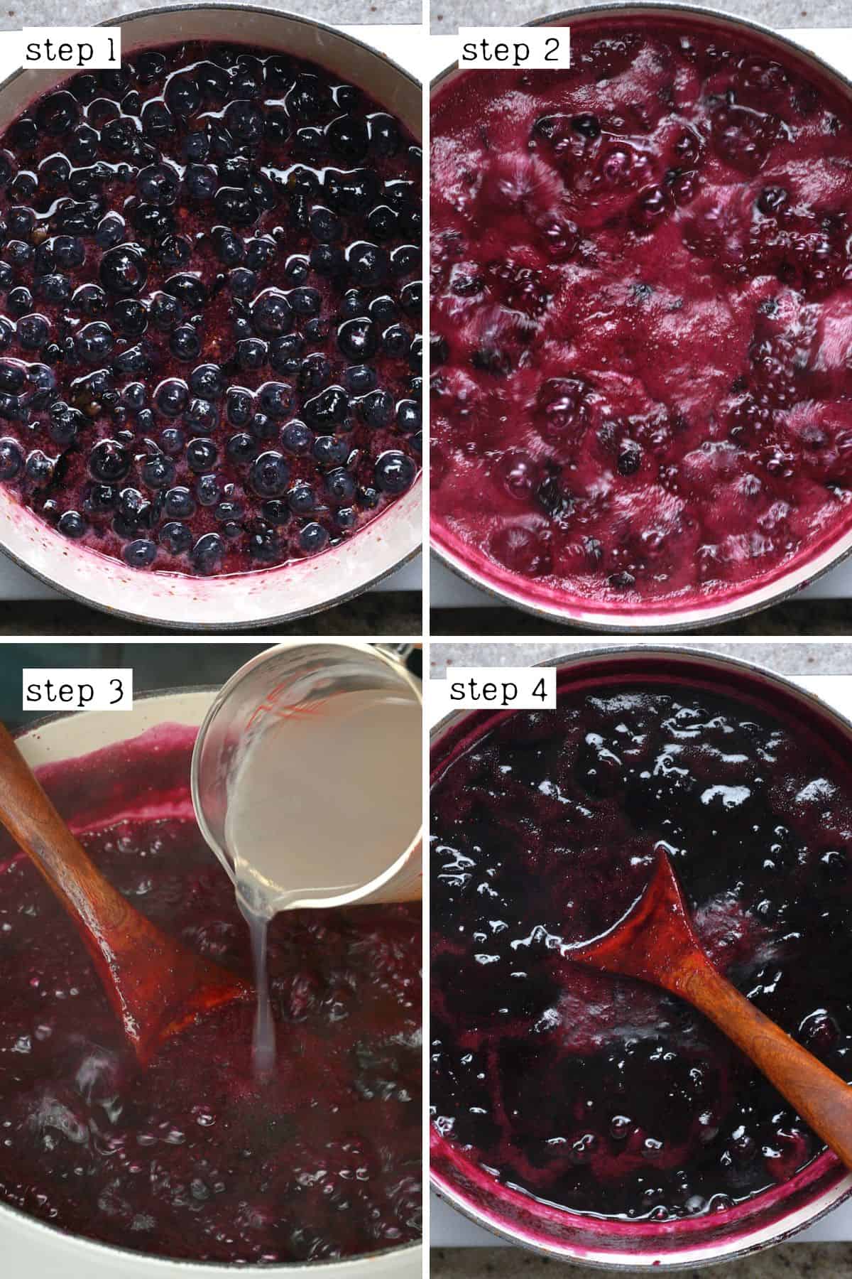 Steps for boiling blueberries to make blueberry jam