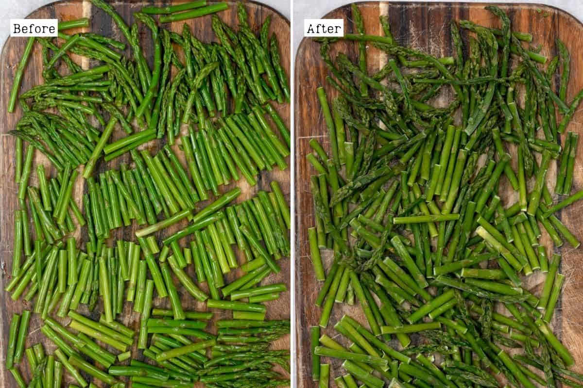 Before and after flash freezing asparagus