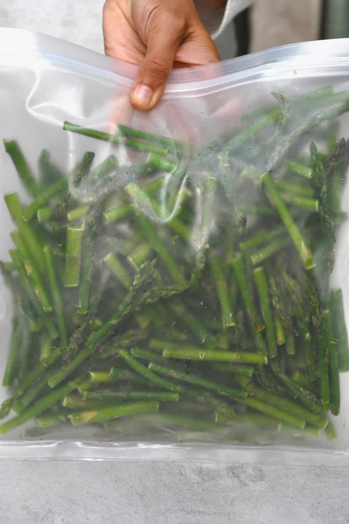 Frozen asparagus in a bag