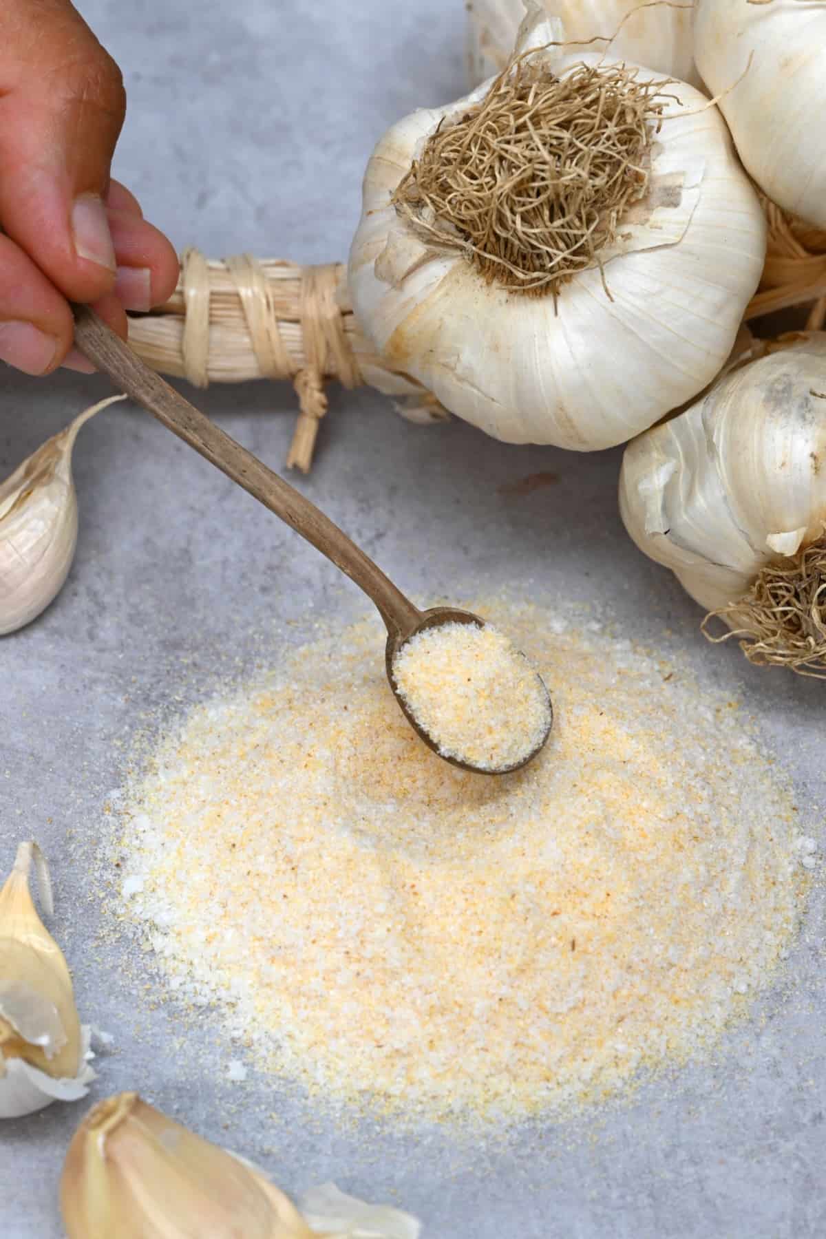 A spoonful of homemade garlic salt