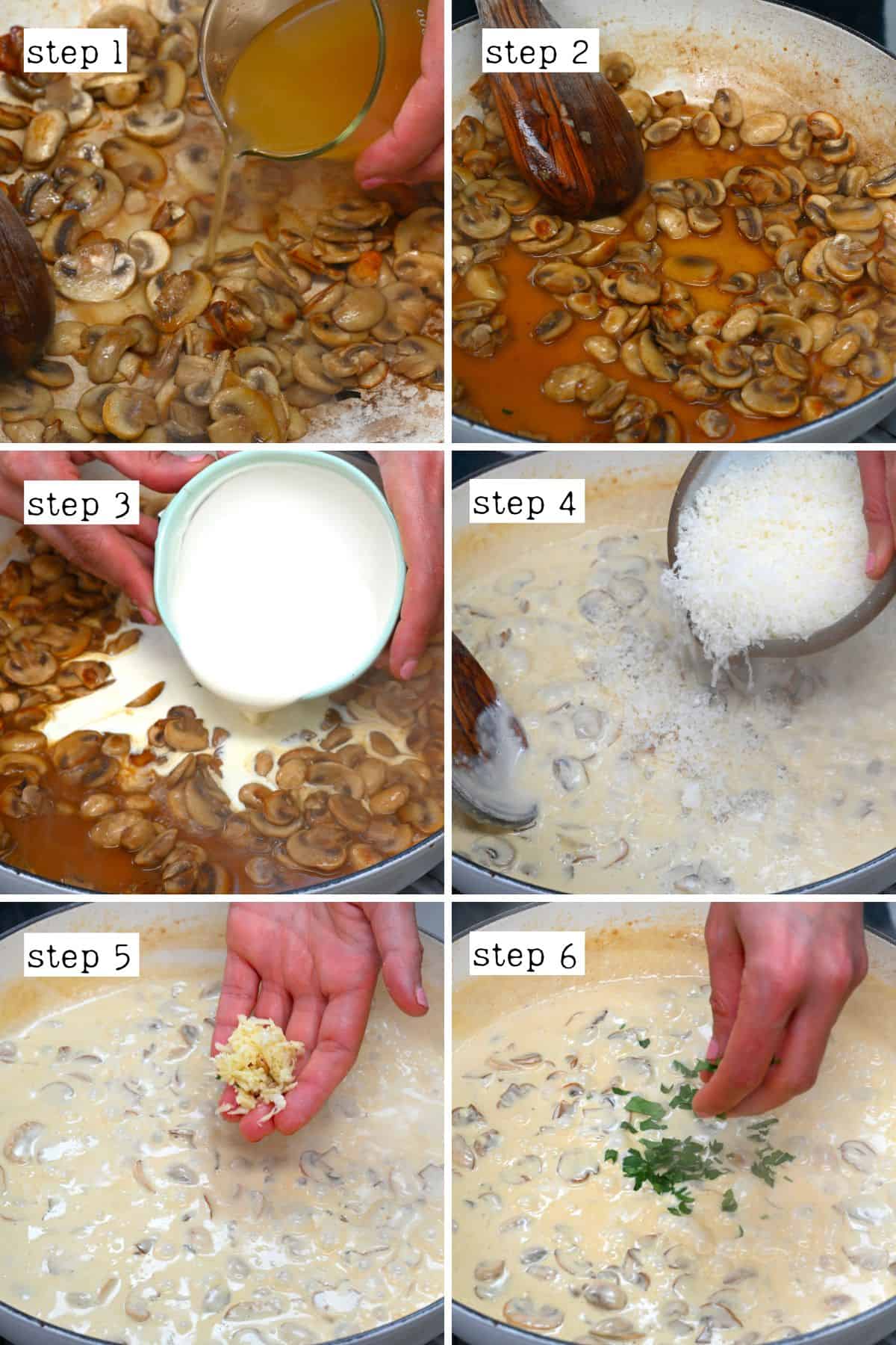 Steps for cooking mushrooms with cream