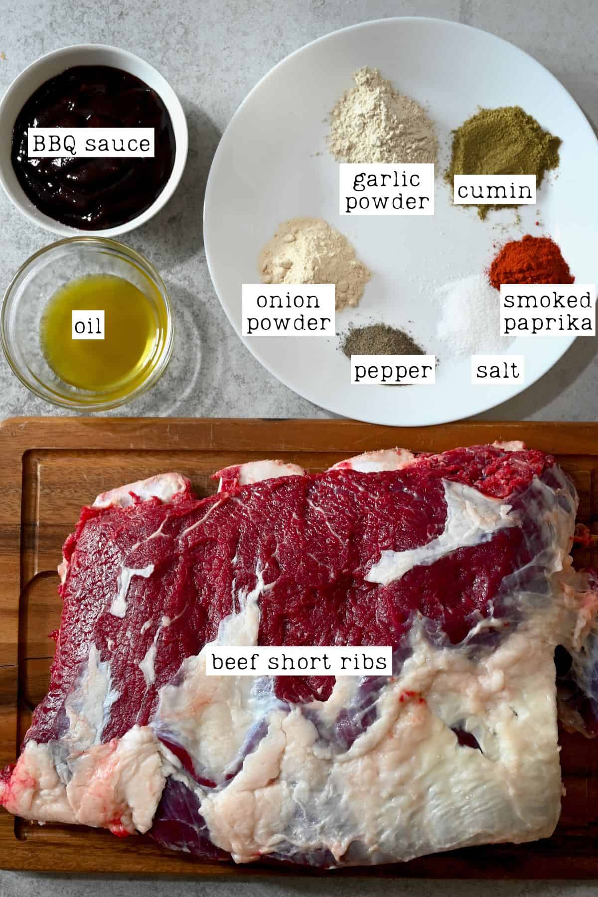 Ingredients for oven baked beef short ribs