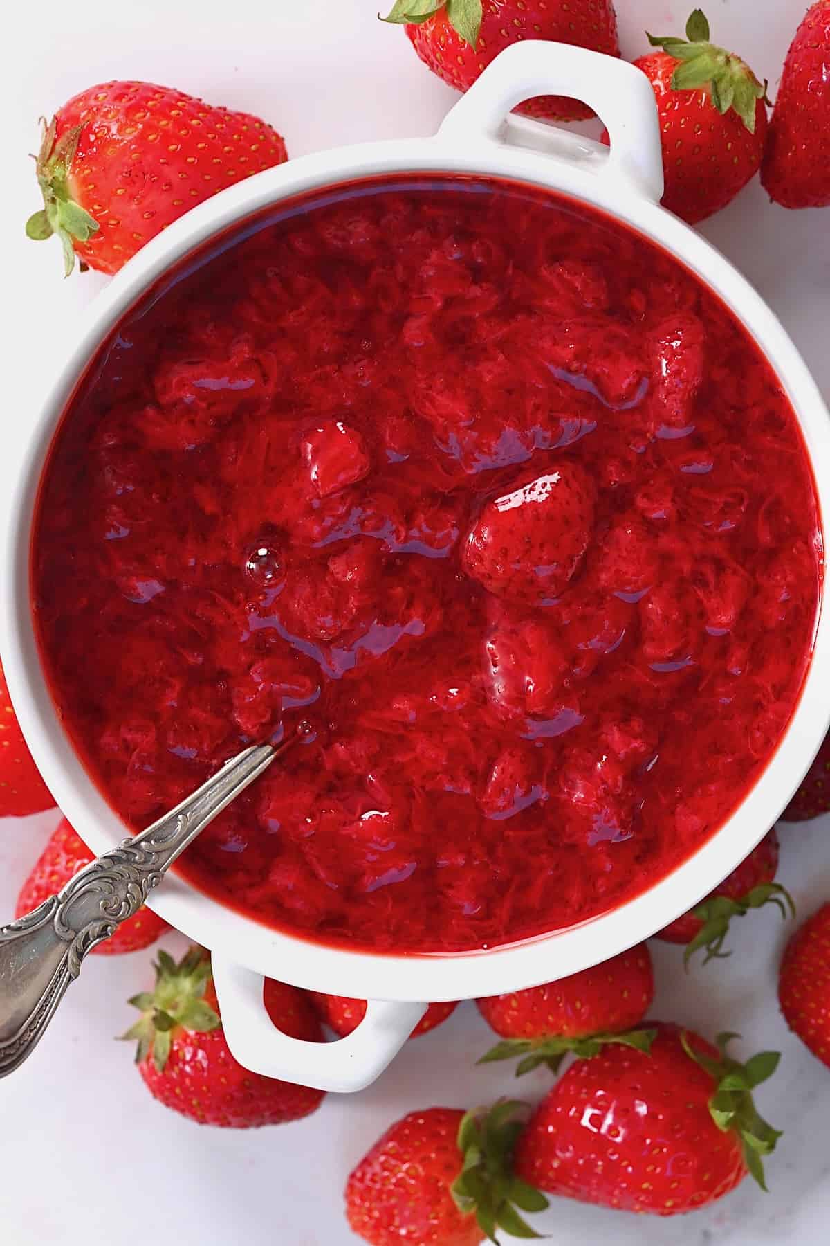 A bowl with homemade strawberry sauce