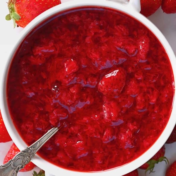 A bowl with homemade strawberry sauce