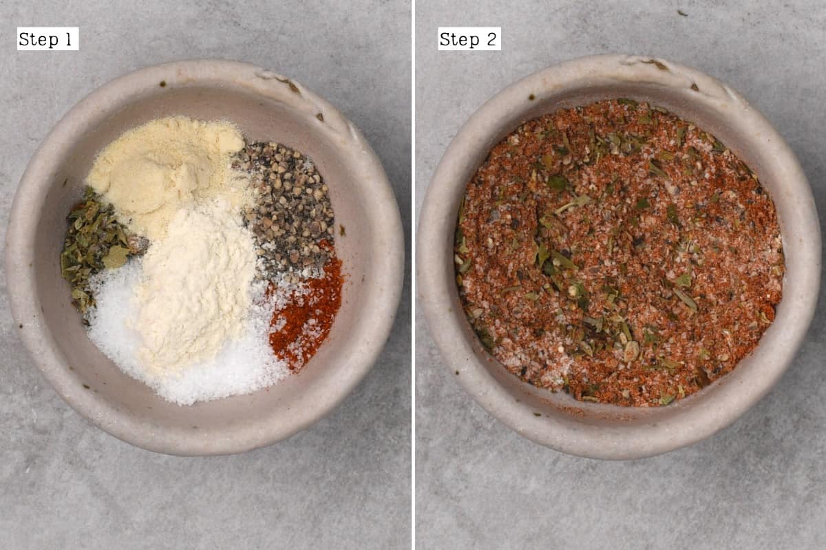 Mixing spices for chicken seasoning