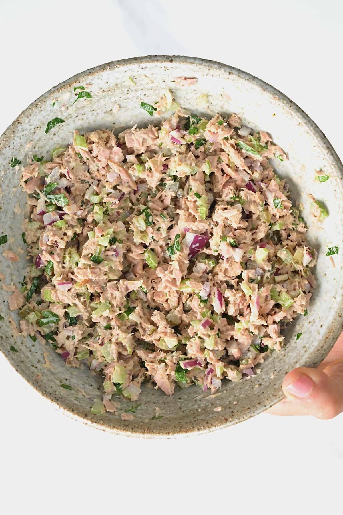 Homemade tuna salad in a bowl