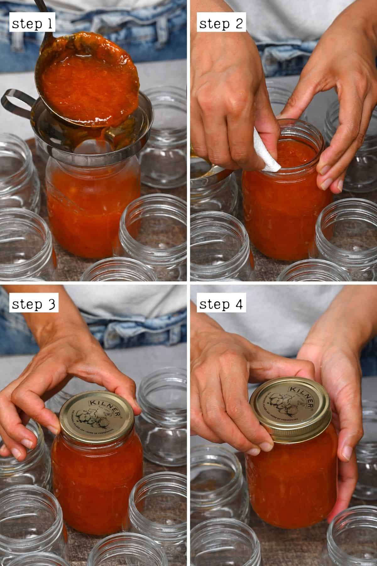 Steps for placing jam in jars