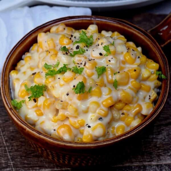 A bowl of homemade creamed corn