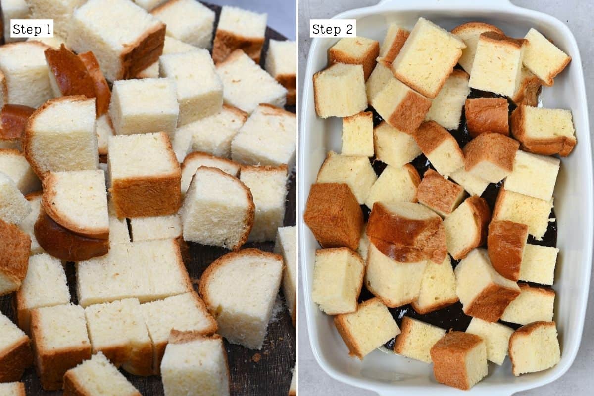 Steps for cutting bread into cubes