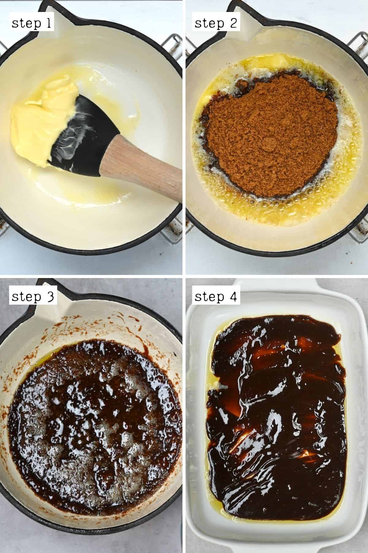 Steps for melting butter and brown sugar